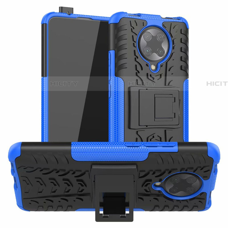 Custodia Silicone e Plastica Opaca Cover con Supporto R02 per Xiaomi Poco F2 Pro Blu