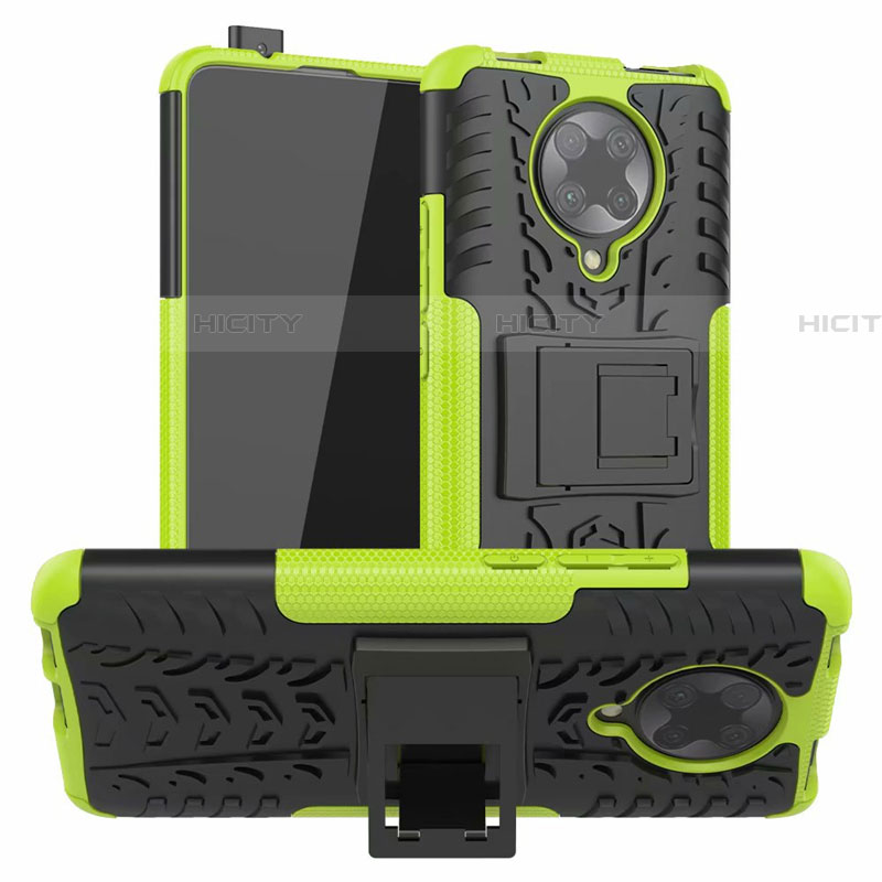 Custodia Silicone e Plastica Opaca Cover con Supporto R02 per Xiaomi Poco F2 Pro Verde