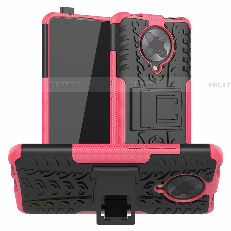 Custodia Silicone e Plastica Opaca Cover con Supporto R02 per Xiaomi Redmi K30 Pro 5G Rosa