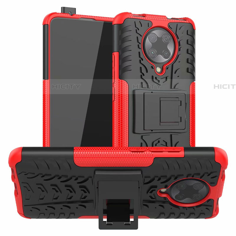 Custodia Silicone e Plastica Opaca Cover con Supporto R02 per Xiaomi Redmi K30 Pro 5G Rosso