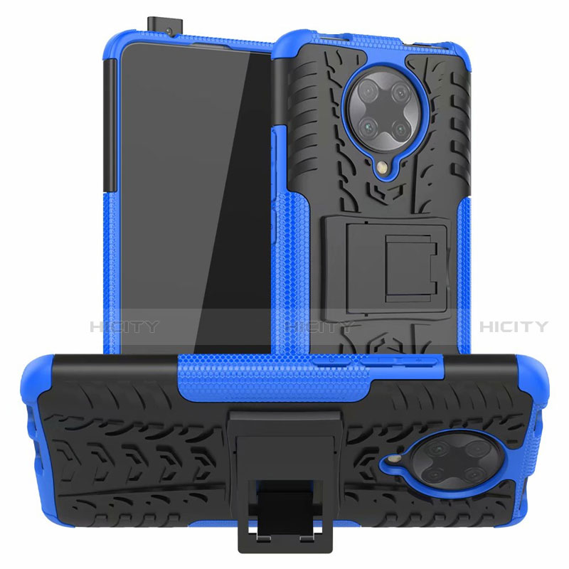 Custodia Silicone e Plastica Opaca Cover con Supporto R02 per Xiaomi Redmi K30 Pro Zoom Blu