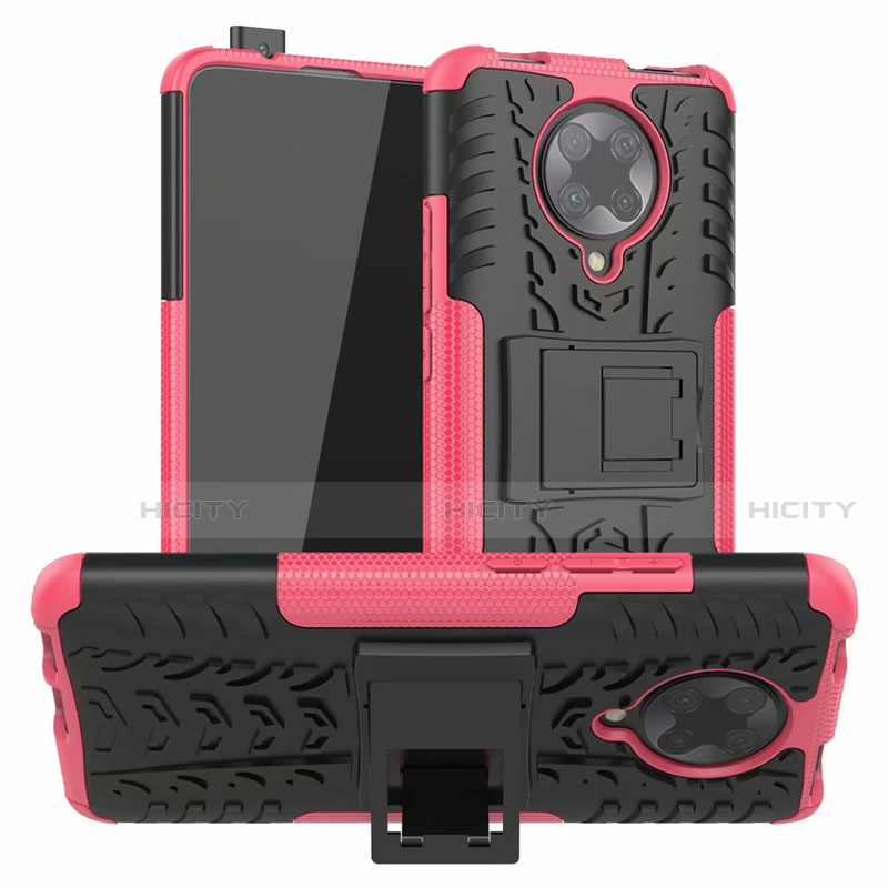 Custodia Silicone e Plastica Opaca Cover con Supporto R02 per Xiaomi Redmi K30 Pro Zoom Rosa