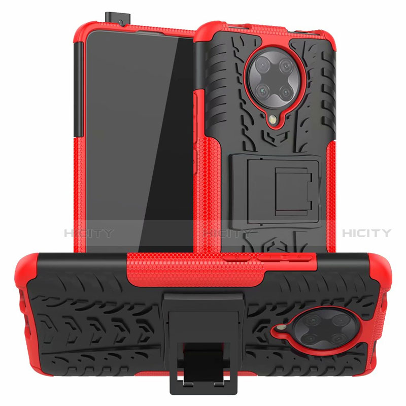 Custodia Silicone e Plastica Opaca Cover con Supporto R02 per Xiaomi Redmi K30 Pro Zoom Rosso