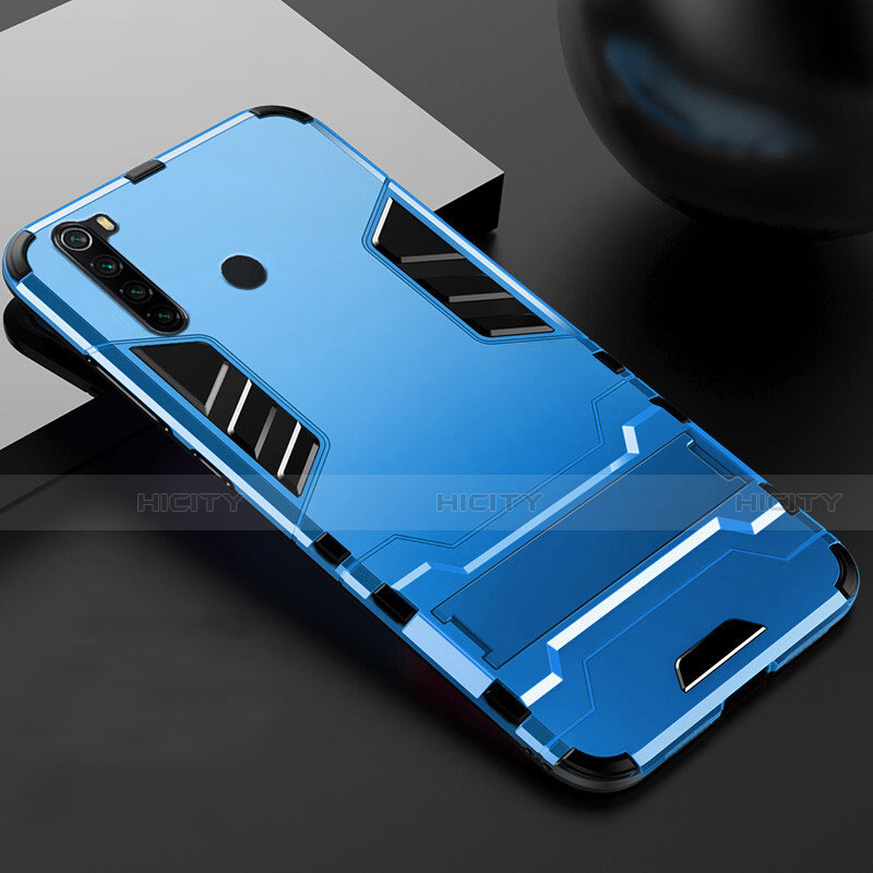 Custodia Silicone e Plastica Opaca Cover con Supporto R02 per Xiaomi Redmi Note 8 Cielo Blu