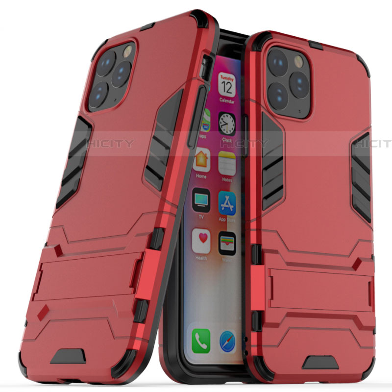 Custodia Silicone e Plastica Opaca Cover con Supporto R03 per Apple iPhone 11 Pro Max Rosso