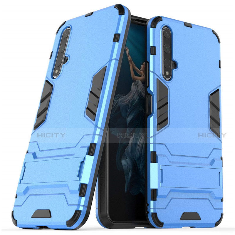 Custodia Silicone e Plastica Opaca Cover con Supporto R03 per Huawei Honor 20 Cielo Blu