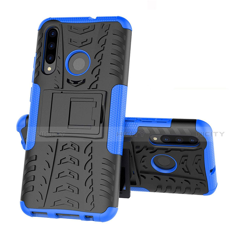 Custodia Silicone e Plastica Opaca Cover con Supporto R03 per Huawei Honor 20 Lite Blu