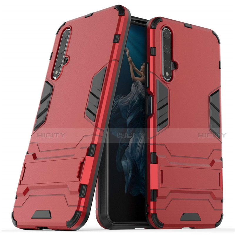 Custodia Silicone e Plastica Opaca Cover con Supporto R03 per Huawei Honor 20S Rosso