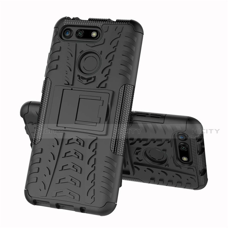 Custodia Silicone e Plastica Opaca Cover con Supporto R03 per Huawei Honor View 20 Nero