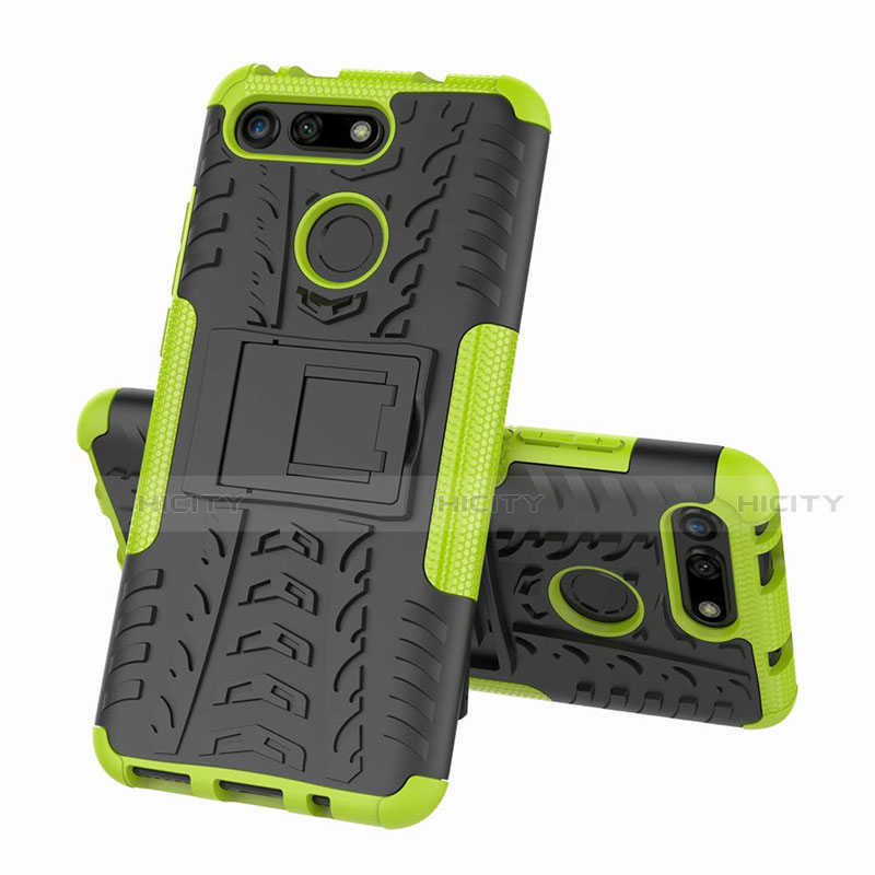 Custodia Silicone e Plastica Opaca Cover con Supporto R03 per Huawei Honor View 20 Verde