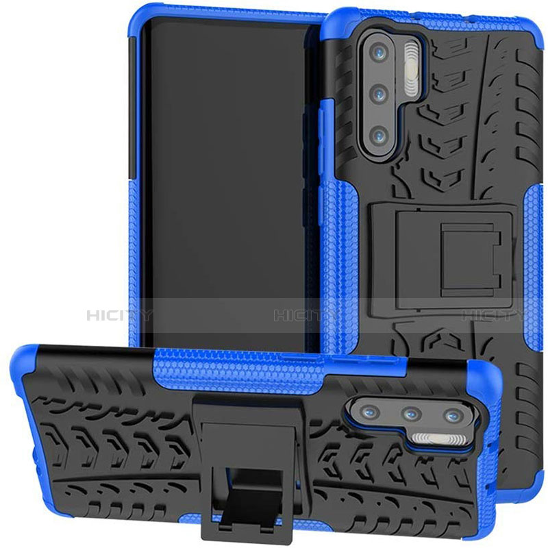 Custodia Silicone e Plastica Opaca Cover con Supporto R03 per Huawei P30 Pro Blu