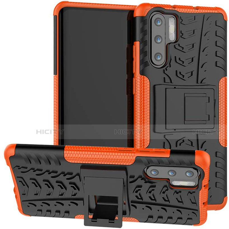 Custodia Silicone e Plastica Opaca Cover con Supporto R03 per Huawei P30 Pro New Edition Arancione