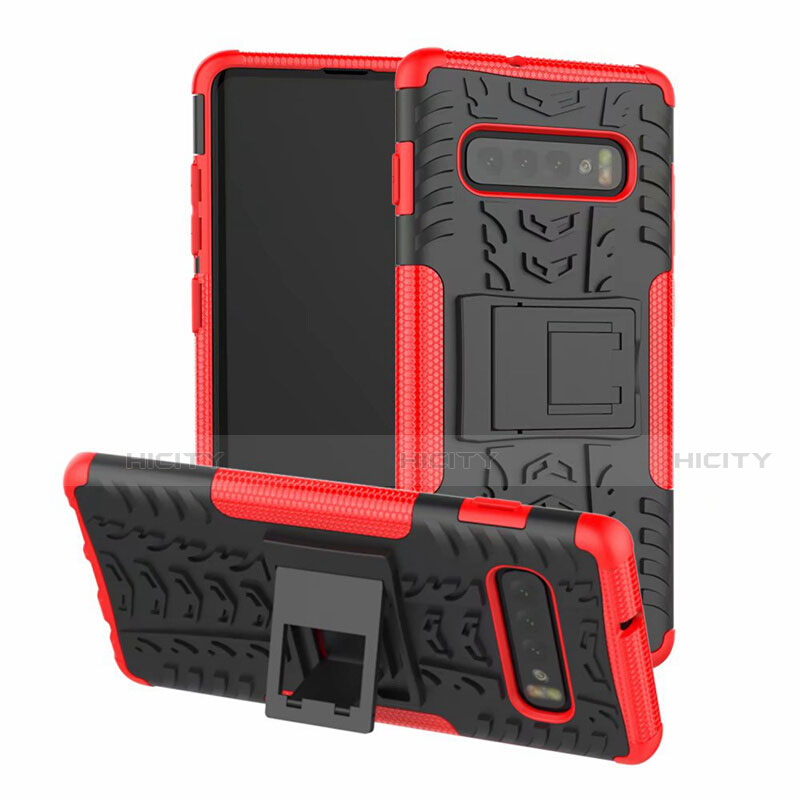 Custodia Silicone e Plastica Opaca Cover con Supporto R03 per Samsung Galaxy S10 Plus Rosso
