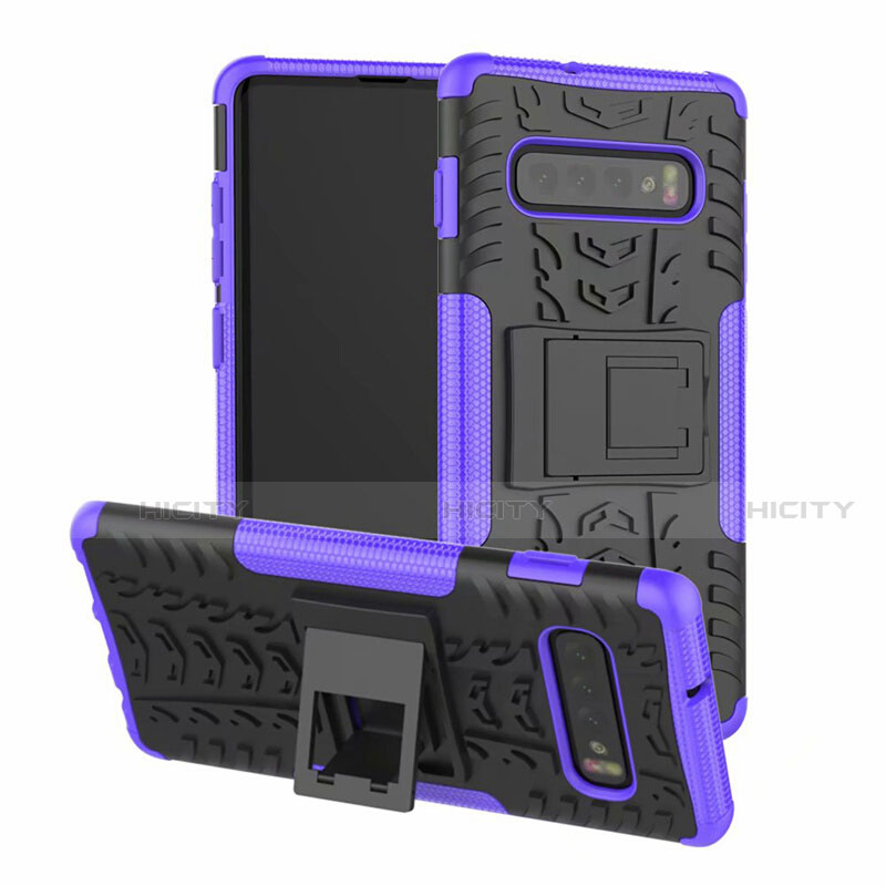 Custodia Silicone e Plastica Opaca Cover con Supporto R03 per Samsung Galaxy S10 Plus Viola