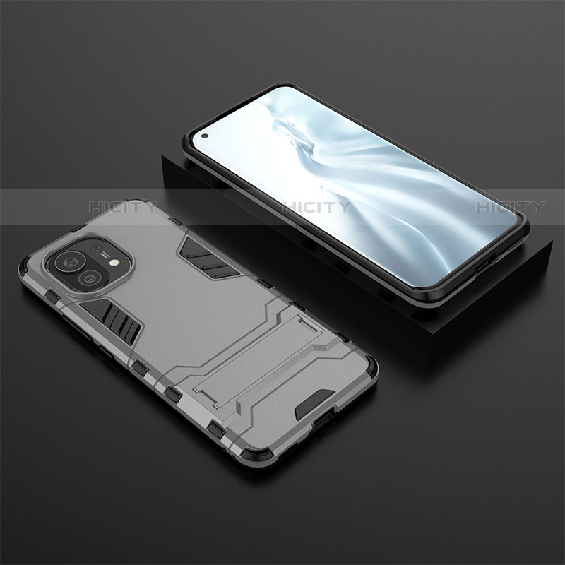 Custodia Silicone e Plastica Opaca Cover con Supporto R03 per Xiaomi Mi 11 Lite 5G Grigio