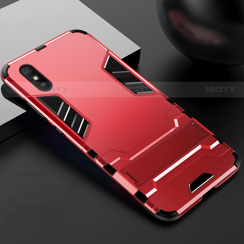 Custodia Silicone e Plastica Opaca Cover con Supporto R03 per Xiaomi Redmi 9AT Rosso