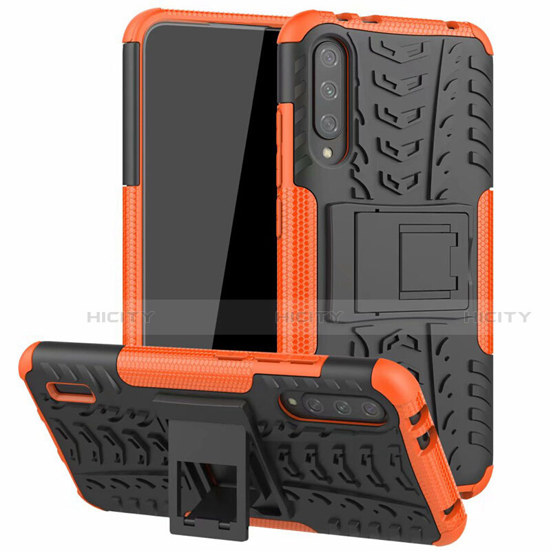 Custodia Silicone e Plastica Opaca Cover con Supporto R04 per Xiaomi Mi A3 Arancione