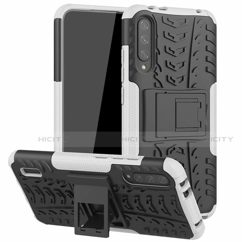 Custodia Silicone e Plastica Opaca Cover con Supporto R04 per Xiaomi Mi A3 Bianco