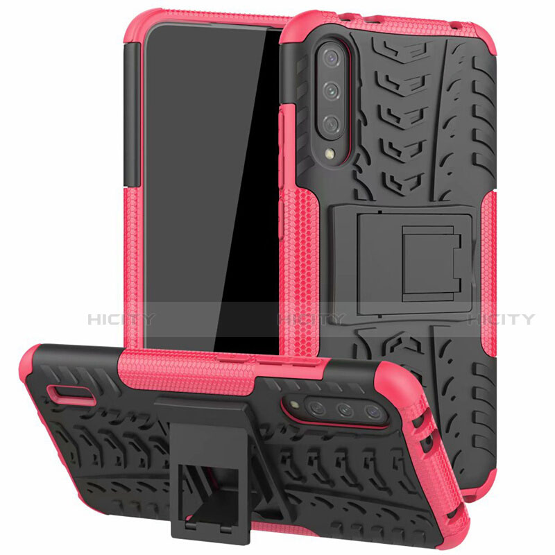 Custodia Silicone e Plastica Opaca Cover con Supporto R04 per Xiaomi Mi A3 Rosa