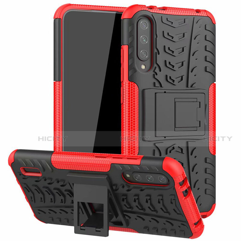 Custodia Silicone e Plastica Opaca Cover con Supporto R04 per Xiaomi Mi A3 Rosso