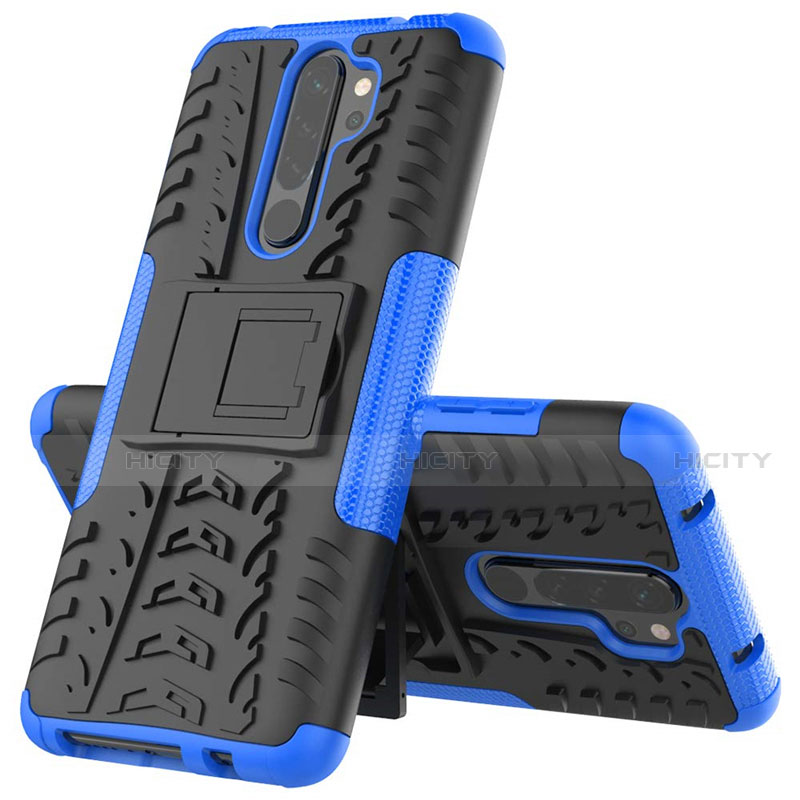 Custodia Silicone e Plastica Opaca Cover con Supporto R04 per Xiaomi Redmi Note 8 Pro Blu