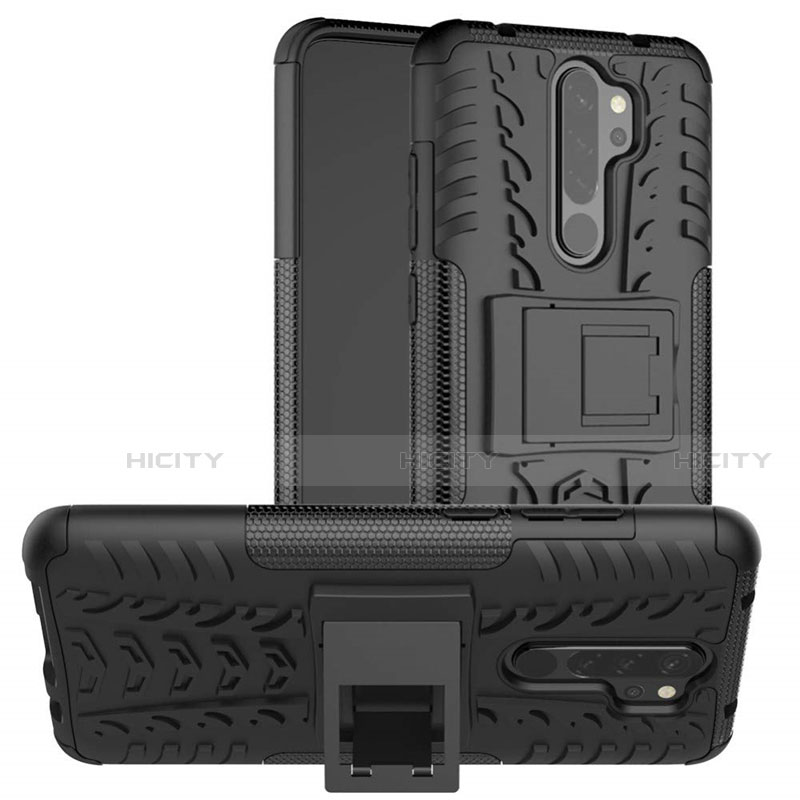 Custodia Silicone e Plastica Opaca Cover con Supporto R06 per Xiaomi Redmi Note 8 Nero