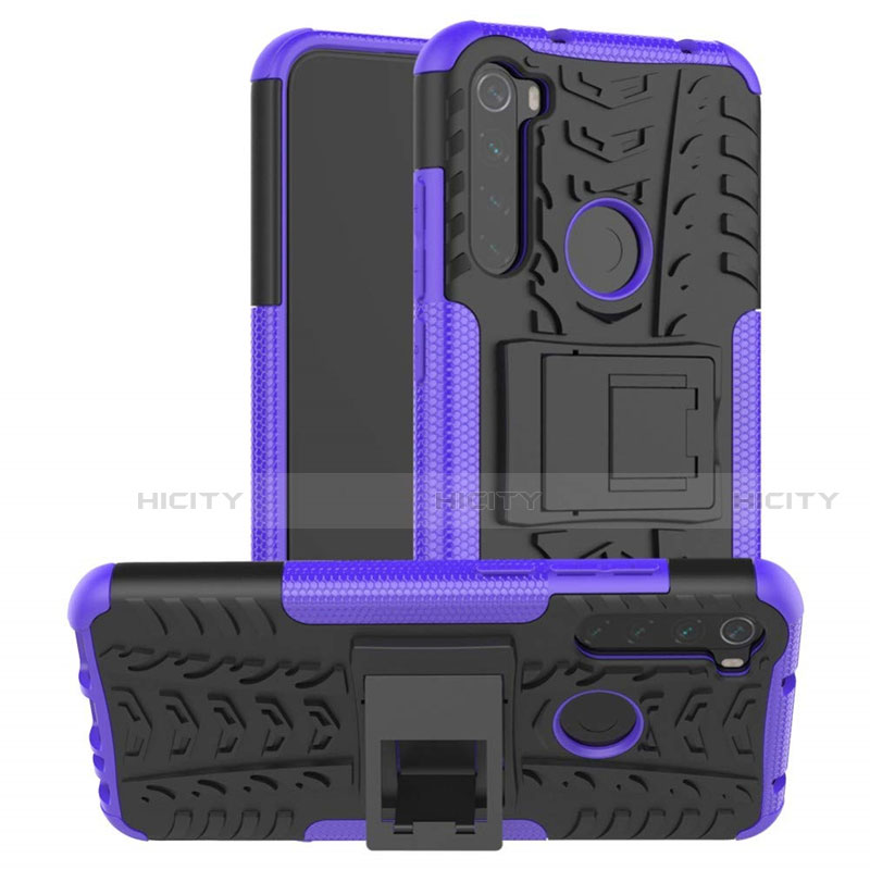 Custodia Silicone e Plastica Opaca Cover con Supporto R06 per Xiaomi Redmi Note 8 Viola