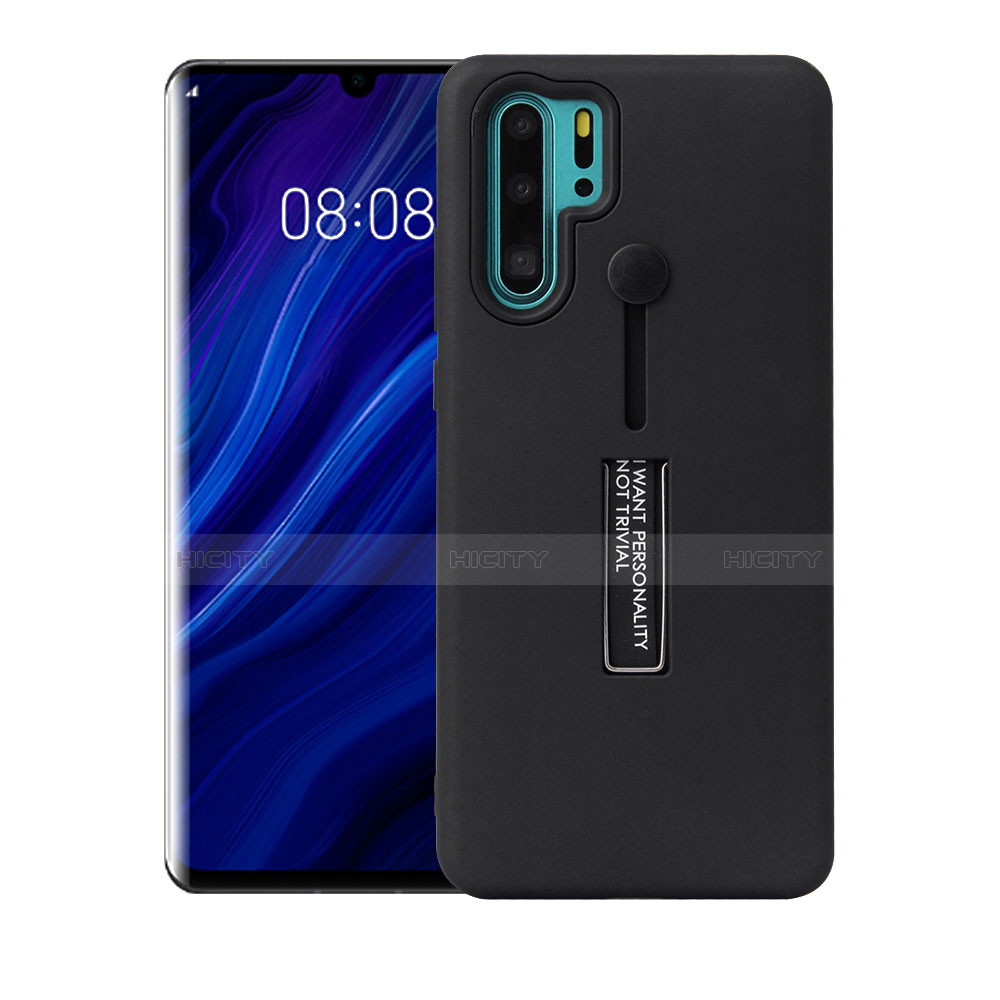 Custodia Silicone e Plastica Opaca Cover con Supporto T01 per Huawei P30 Pro Nero