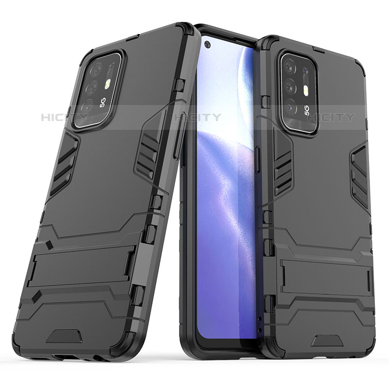 Custodia Silicone e Plastica Opaca Cover con Supporto T01 per Oppo F19 Pro+ Plus 5G