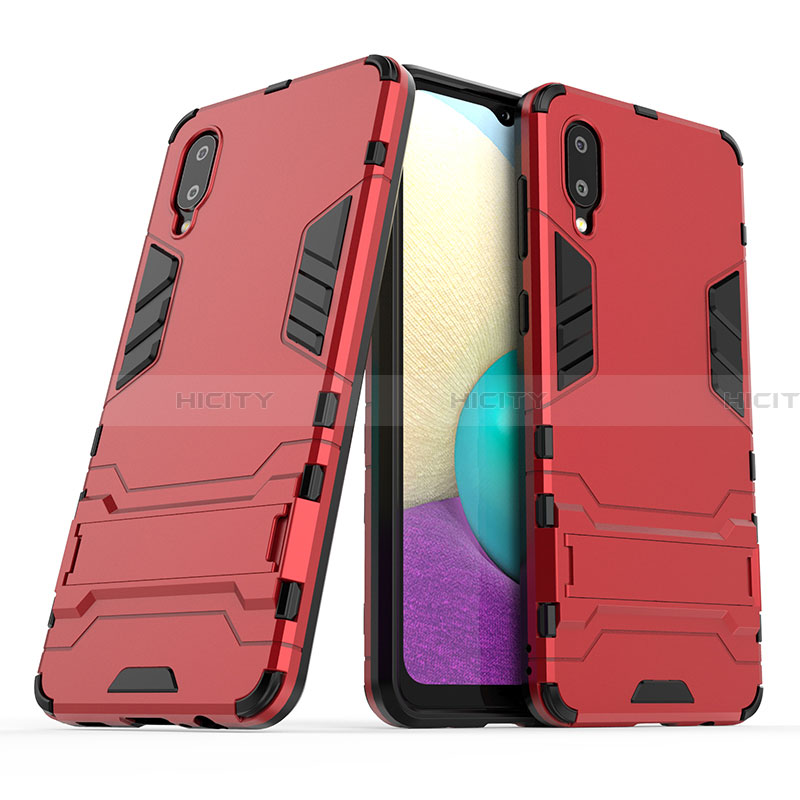 Custodia Silicone e Plastica Opaca Cover con Supporto T01 per Samsung Galaxy A02