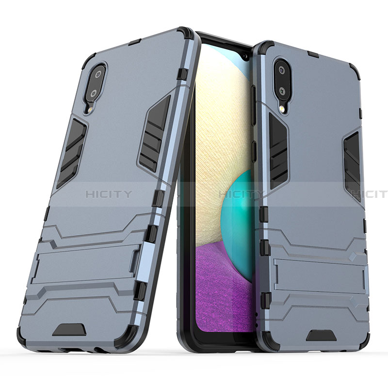 Custodia Silicone e Plastica Opaca Cover con Supporto T01 per Samsung Galaxy A02