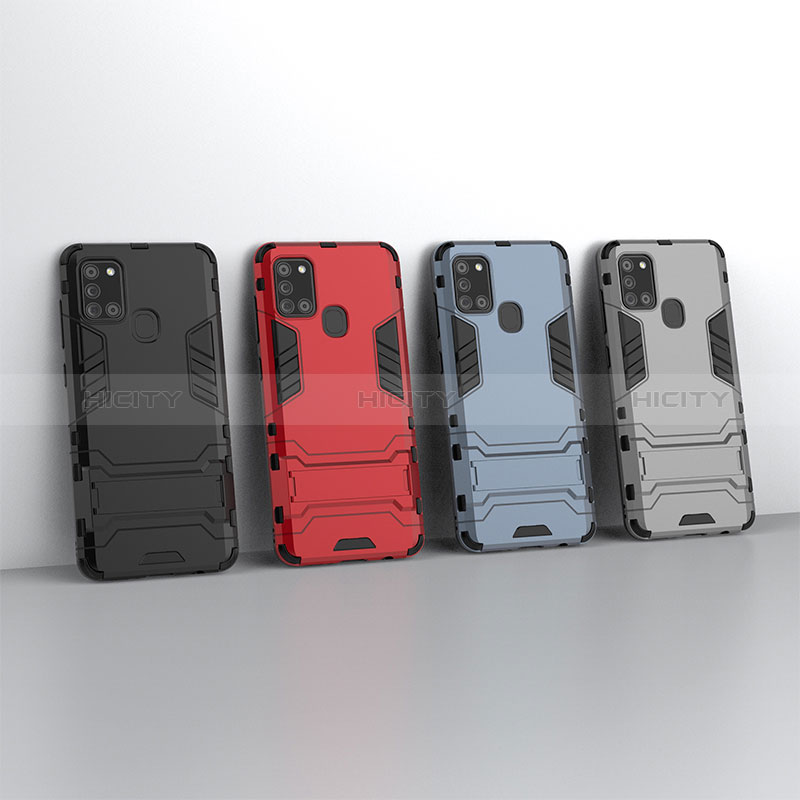Custodia Silicone e Plastica Opaca Cover con Supporto T01 per Samsung Galaxy A21s