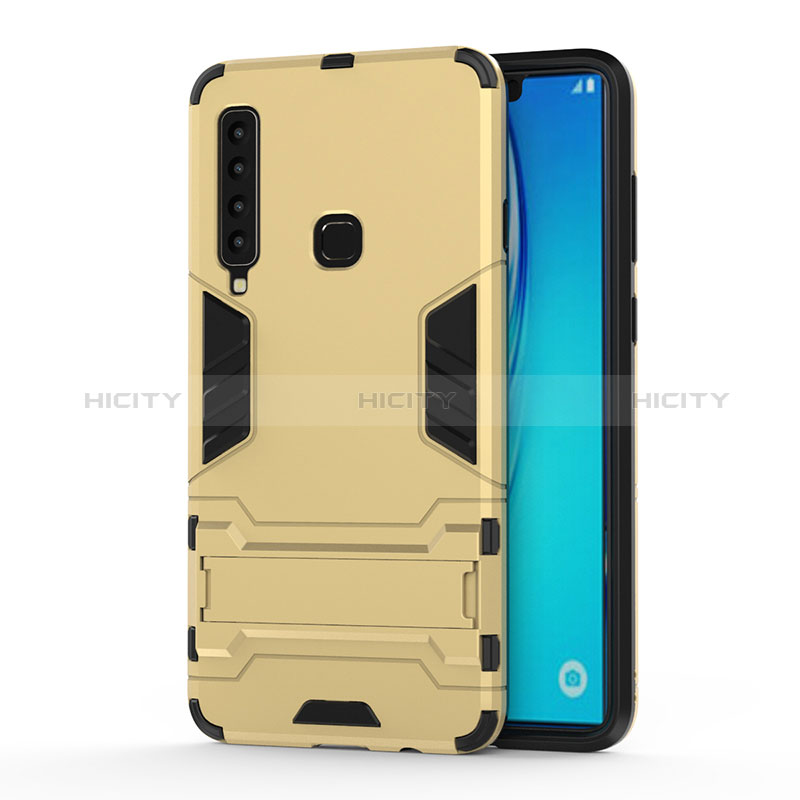 Custodia Silicone e Plastica Opaca Cover con Supporto T01 per Samsung Galaxy A9 (2018) A920 Oro