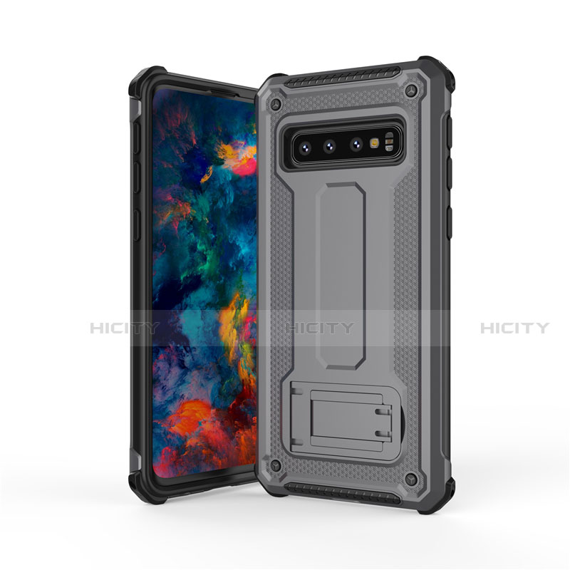 Custodia Silicone e Plastica Opaca Cover con Supporto T01 per Samsung Galaxy S10