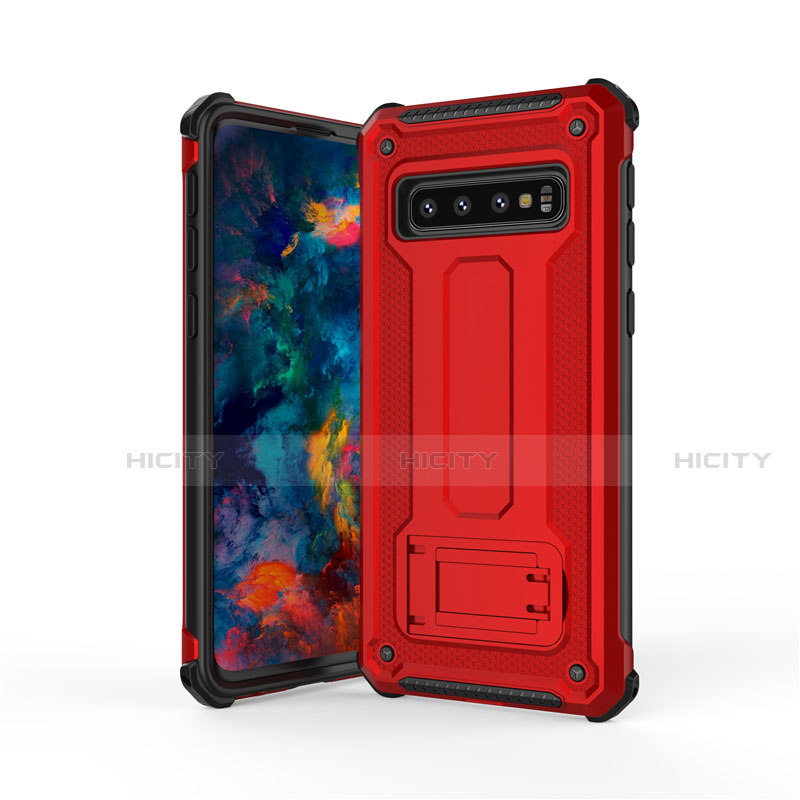 Custodia Silicone e Plastica Opaca Cover con Supporto T01 per Samsung Galaxy S10