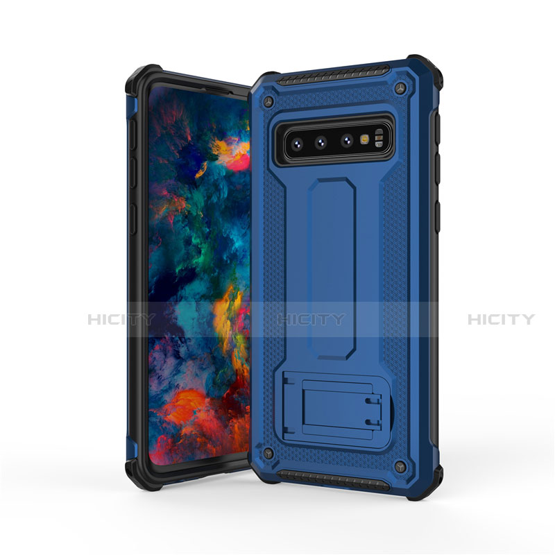 Custodia Silicone e Plastica Opaca Cover con Supporto T01 per Samsung Galaxy S10 5G Blu e Nero