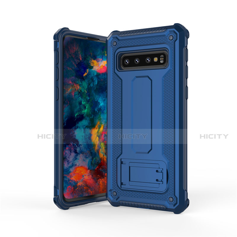 Custodia Silicone e Plastica Opaca Cover con Supporto T01 per Samsung Galaxy S10 Blu