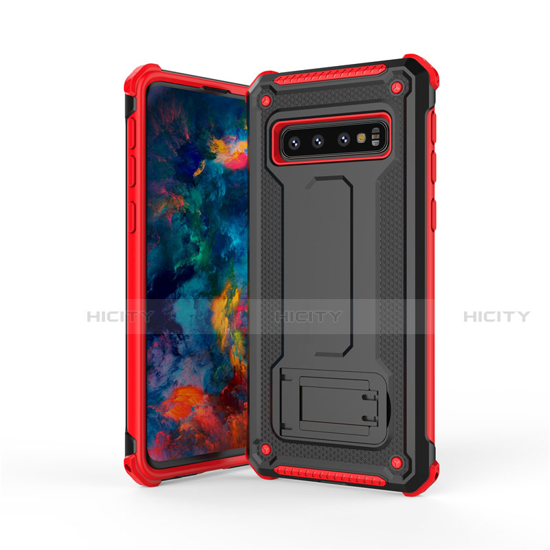 Custodia Silicone e Plastica Opaca Cover con Supporto T01 per Samsung Galaxy S10 Rosso e Nero