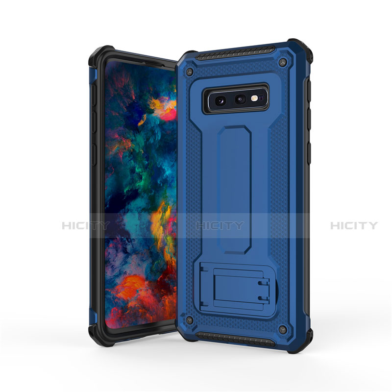 Custodia Silicone e Plastica Opaca Cover con Supporto T01 per Samsung Galaxy S10e Blu e Nero