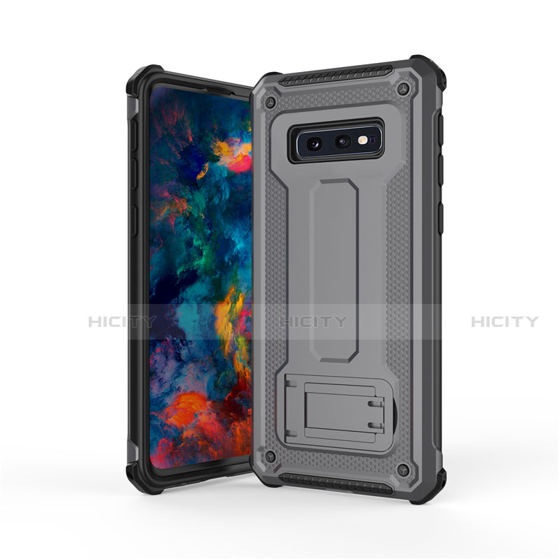 Custodia Silicone e Plastica Opaca Cover con Supporto T01 per Samsung Galaxy S10e Grigio