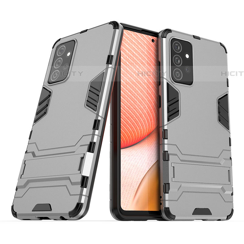Custodia Silicone e Plastica Opaca Cover con Supporto T02 per Samsung Galaxy A72 4G Grigio