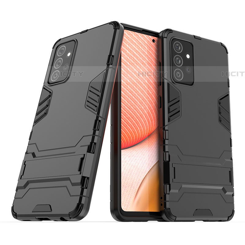 Custodia Silicone e Plastica Opaca Cover con Supporto T02 per Samsung Galaxy A72 4G Nero