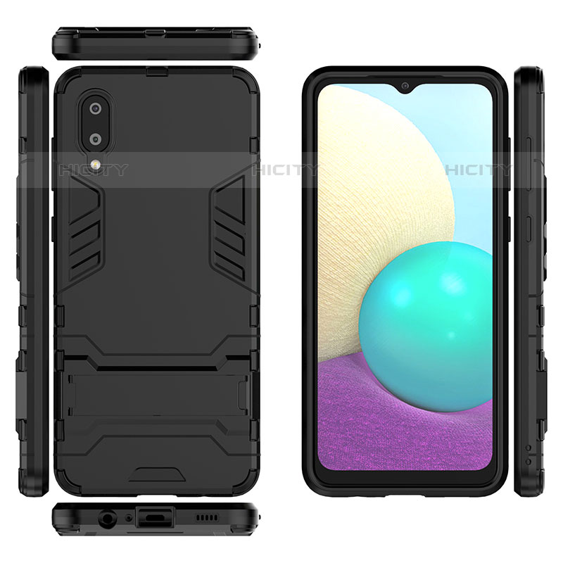 Custodia Silicone e Plastica Opaca Cover con Supporto T02 per Samsung Galaxy M02