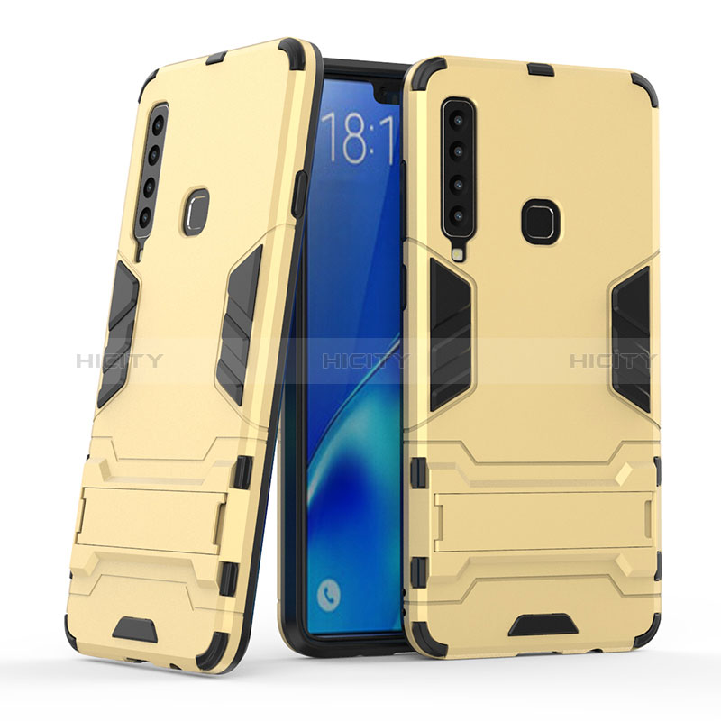 Custodia Silicone e Plastica Opaca Cover con Supporto T03 per Samsung Galaxy A9 (2018) A920 Oro