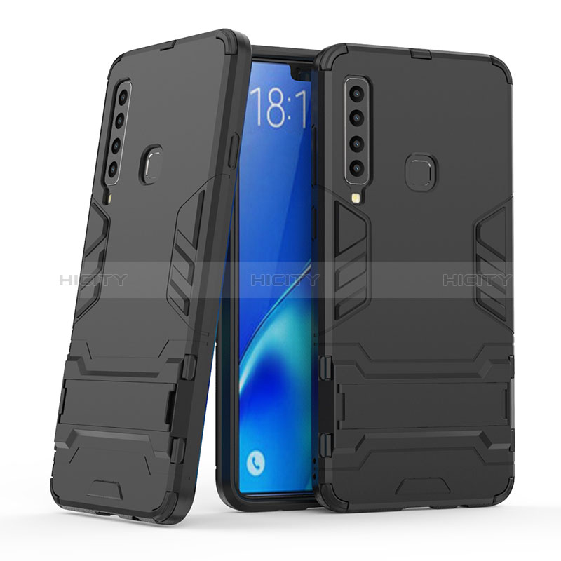 Custodia Silicone e Plastica Opaca Cover con Supporto T03 per Samsung Galaxy A9s Nero