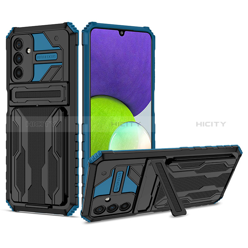 Custodia Silicone e Plastica Opaca Cover con Supporto YF1 per Samsung Galaxy A04s Blu