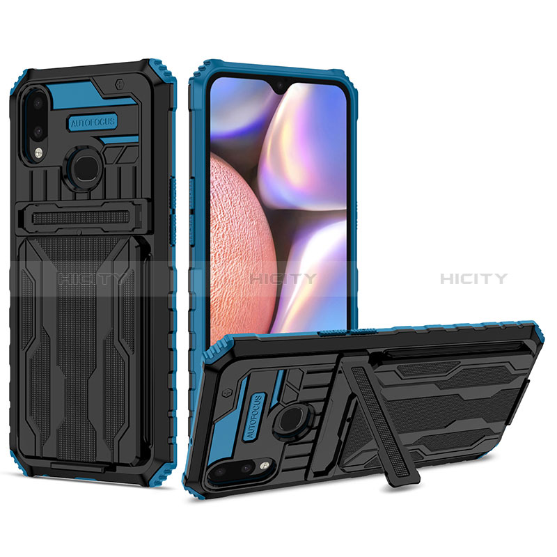 Custodia Silicone e Plastica Opaca Cover con Supporto YF1 per Samsung Galaxy A10s Blu