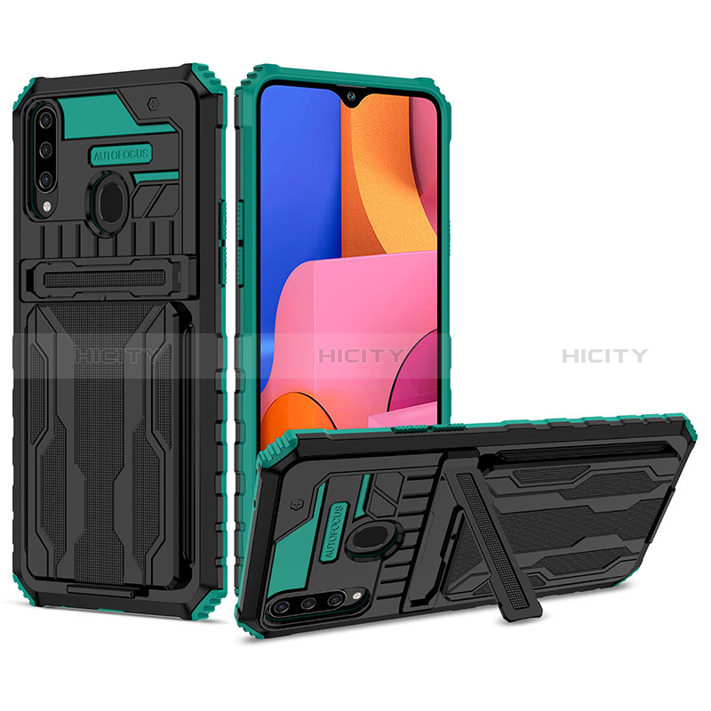 Custodia Silicone e Plastica Opaca Cover con Supporto YF1 per Samsung Galaxy A20s Verde