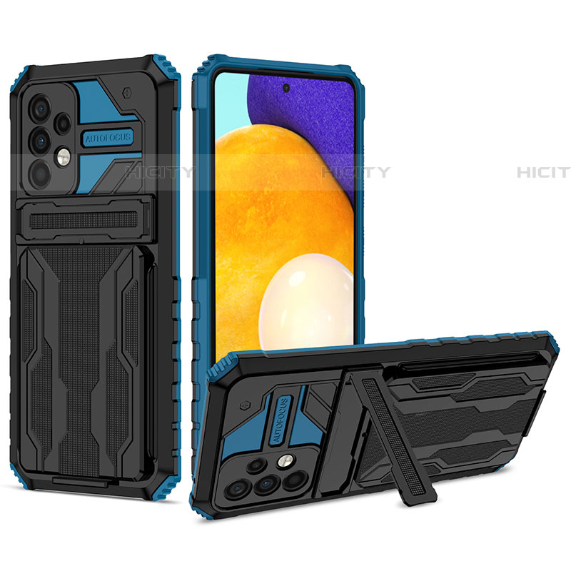 Custodia Silicone e Plastica Opaca Cover con Supporto YF1 per Samsung Galaxy A52 5G Blu