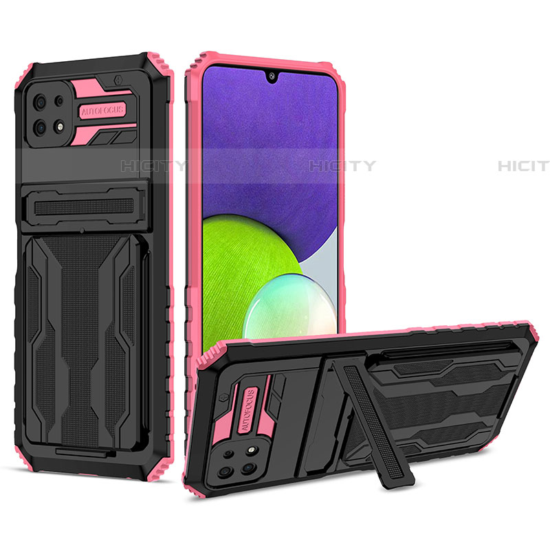 Custodia Silicone e Plastica Opaca Cover con Supporto YF1 per Samsung Galaxy F42 5G Rosa